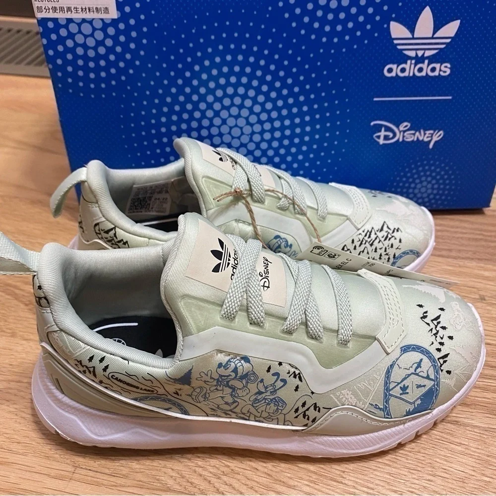 Adidas Disney Sneakers Flex Sz 12 Kids Boys Green Black White Mickey Mouse Pluto